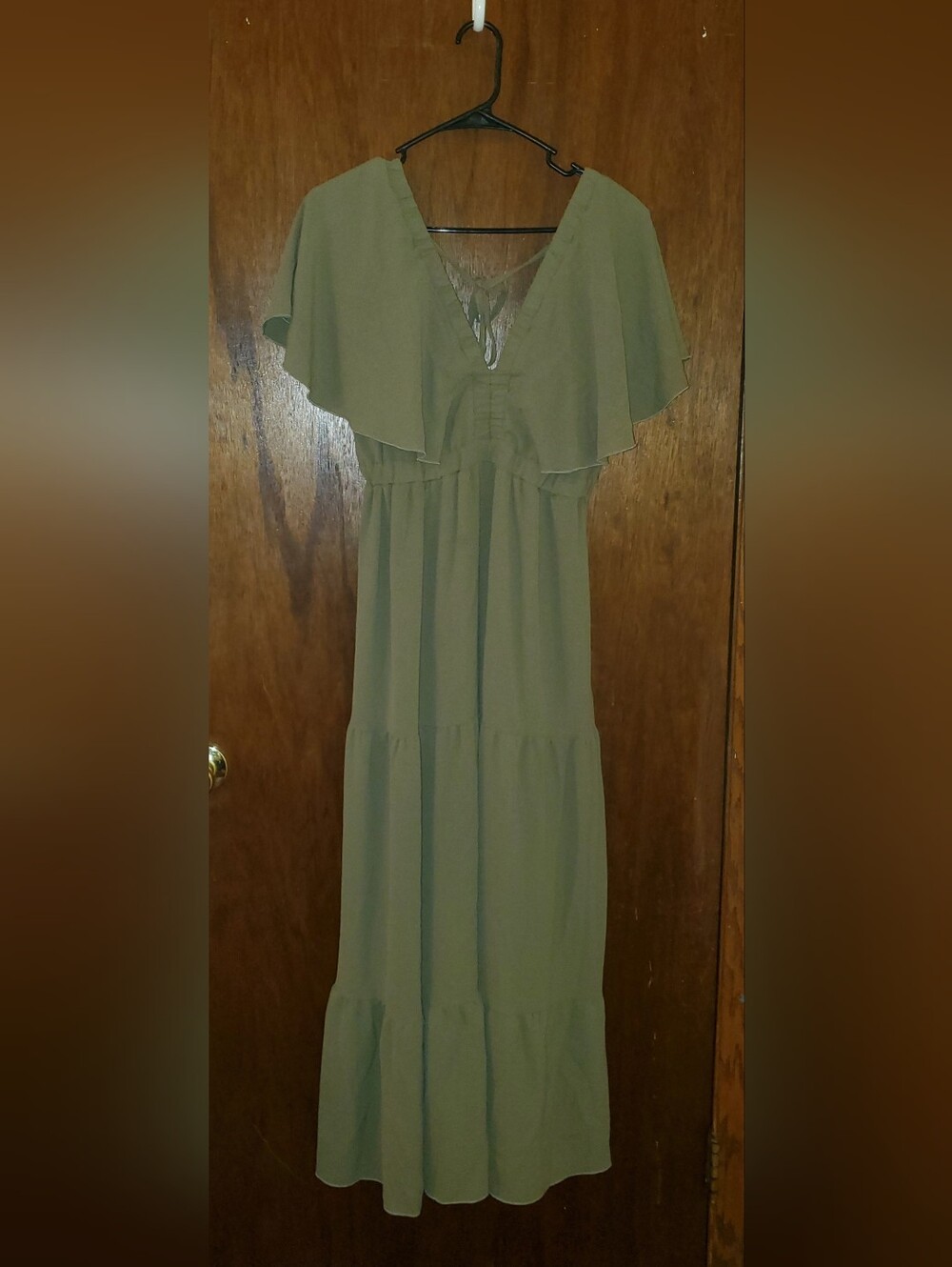 Simplee Olive Green Flutter Sleeve Maxi Dress Sz Medium